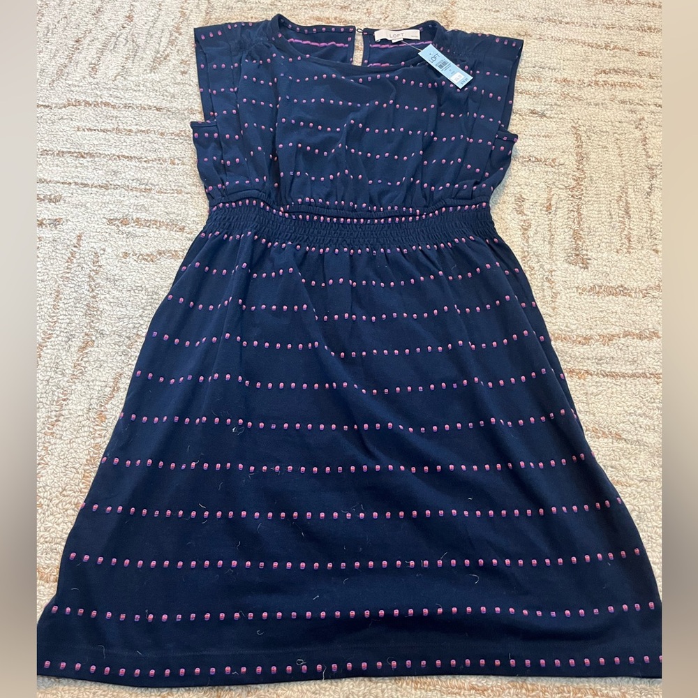 NWT LOFT Dress with Navy and Pink Dots